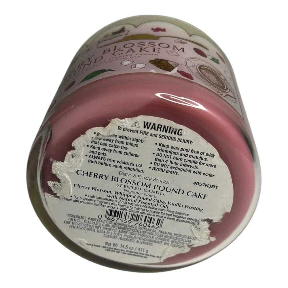 Bath & Body Works Cherry Blossom Pound Cake 3 Wick Scented Candle  14.5 oz